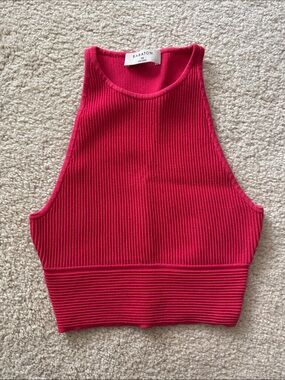 Babaton Hot Pink Ribbed Cropped Tank